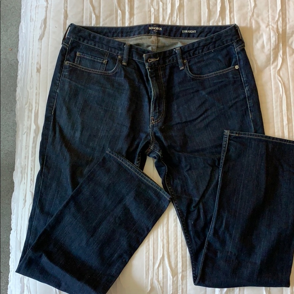 Bonobos straight blue jeans, 38W 34L